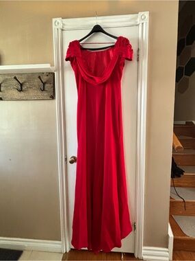 JS Collections Red Maxi Dress with Draped Cowl Neck